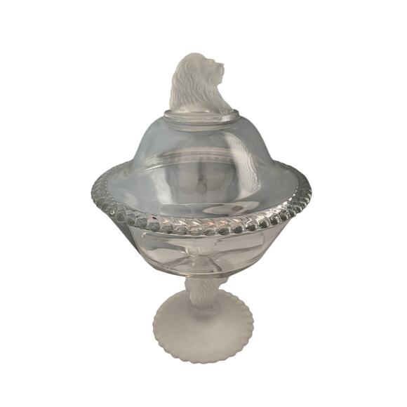 Antique EAPG Gillinder Frosted Lion Head 11" Compote Candy Dish Pedestal - Picture 1 of 13
